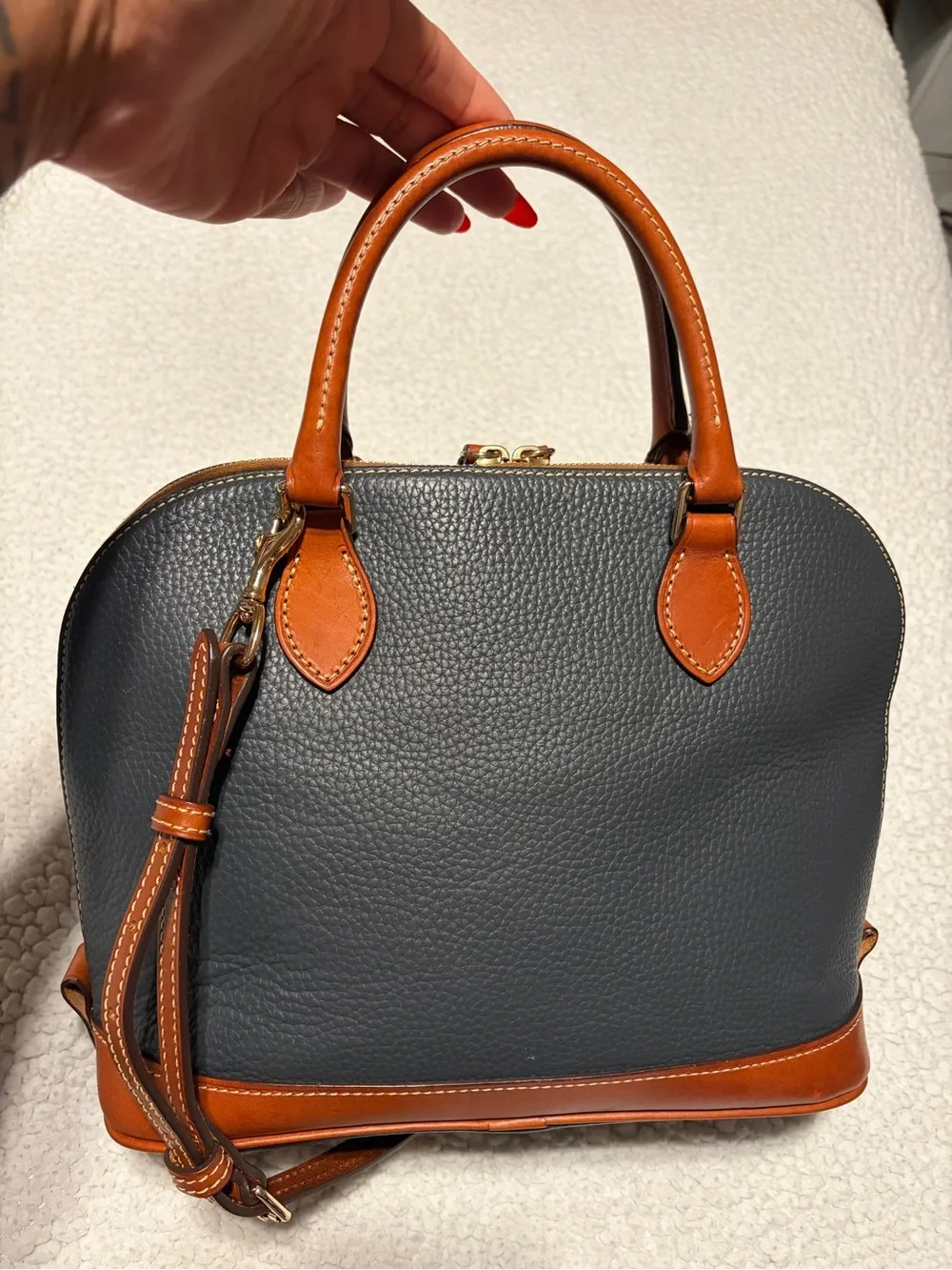 Dooney & Bourke Gray and Tan Pebbled Leather Dome Satchel